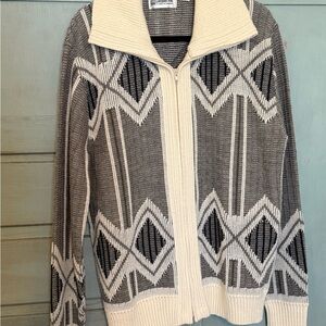 London‎ Fog Cream and Gray Knit Zip-Up Sweater VTG